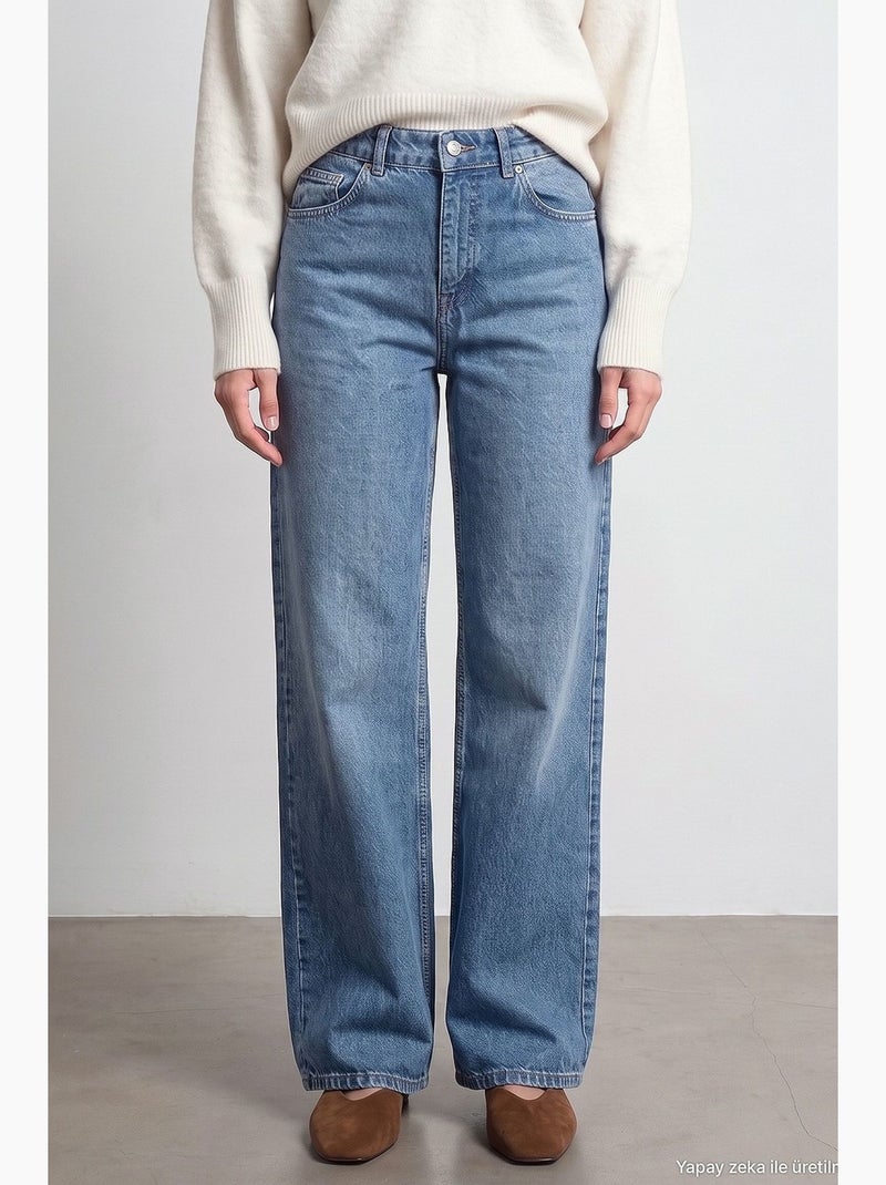 Calça jeans feminina reta dilvin Azul-safira - Kiabi