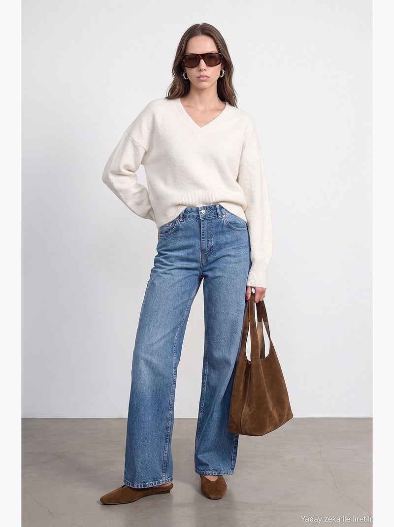 Calça jeans feminina reta dilvin Azul-safira - Kiabi
