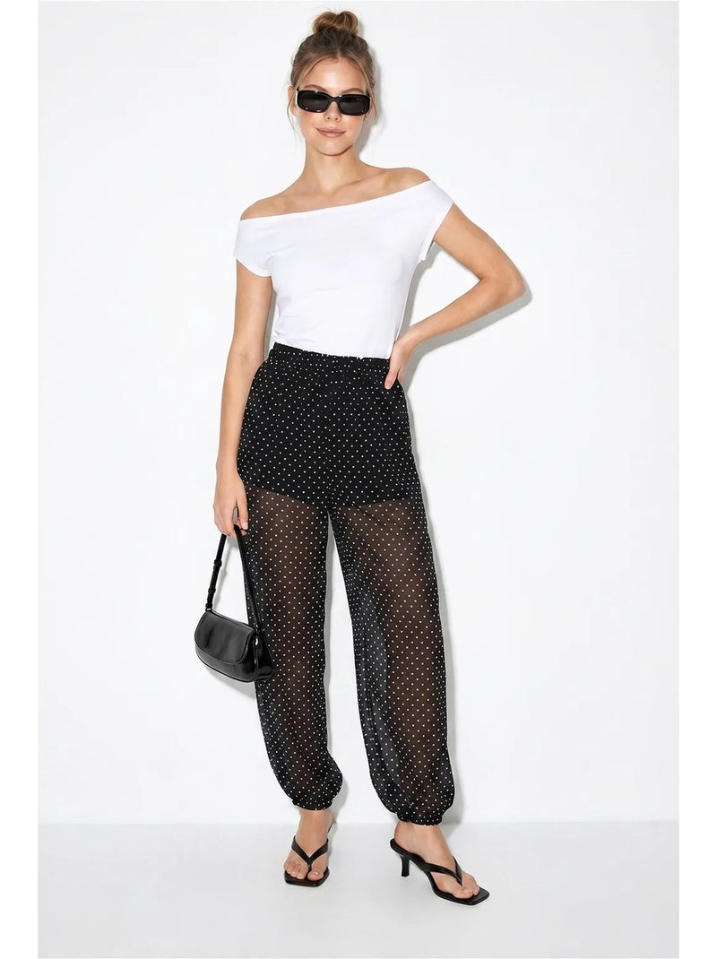 Calça jogger de chiffon com bolinhas lucci Preto - Kiabi
