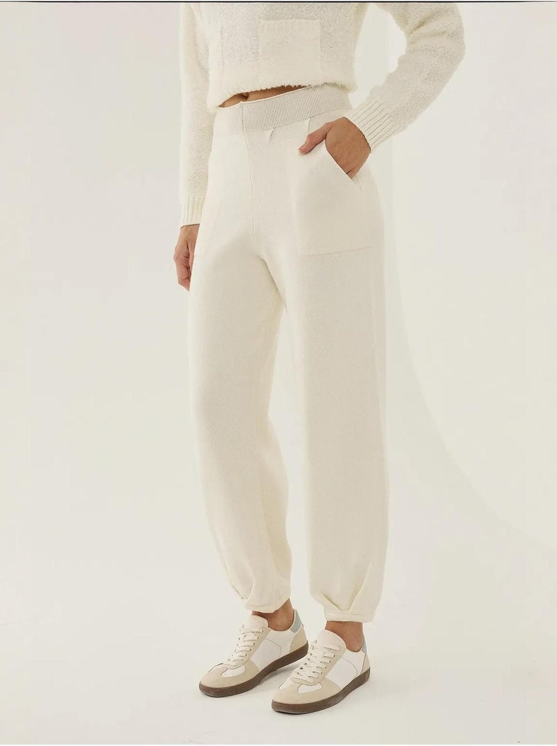 Calça Jogger de Malha de Cintura Alta Bege natural - Kiabi