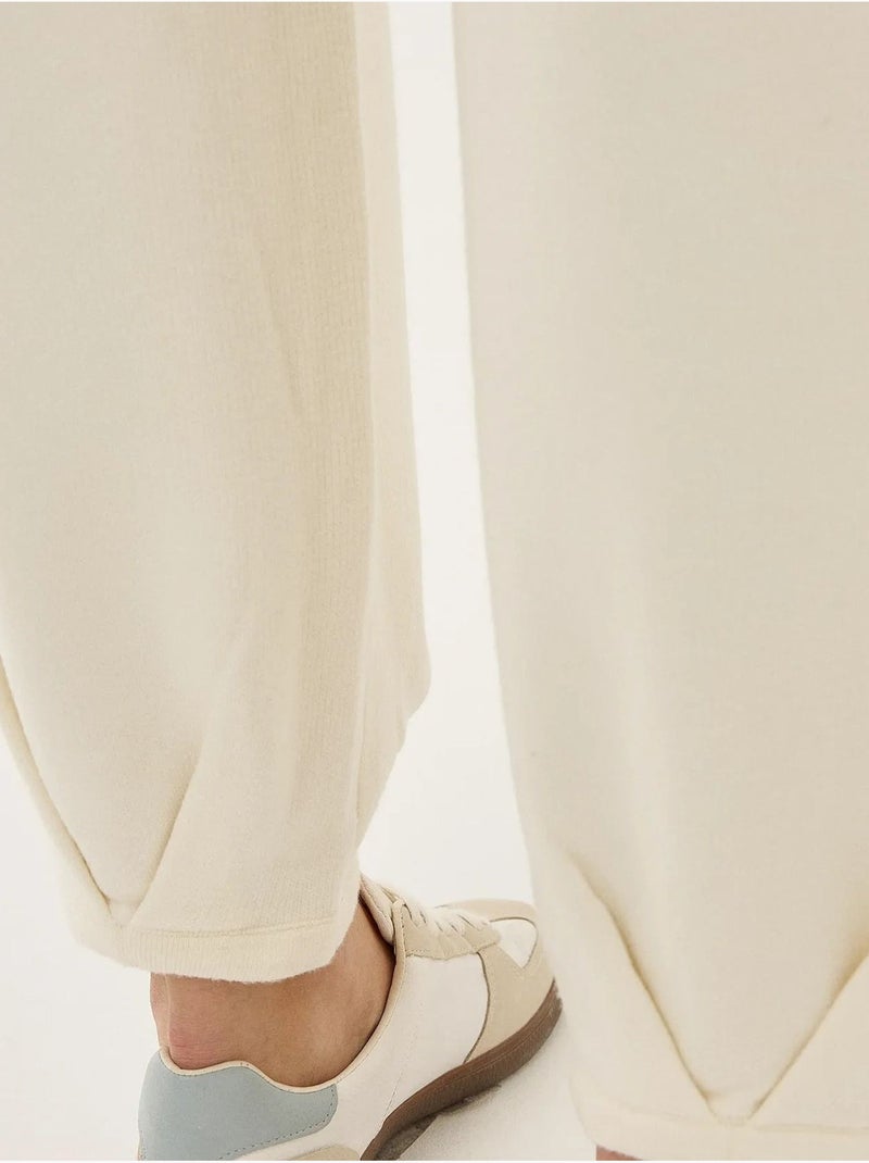 Calça Jogger de Malha de Cintura Alta Bege natural - Kiabi