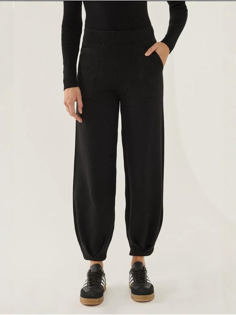 Calça Jogger de Malha de Cintura Alta Preto - Kiabi
