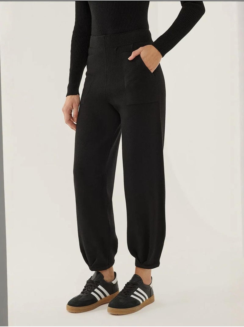 Calça Jogger de Malha de Cintura Alta Preto - Kiabi