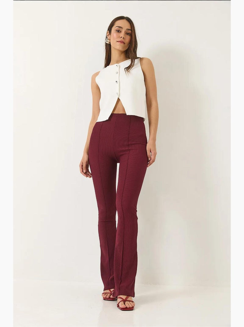 Calça legging cintura alta flare canelada lucci Vermelho bordô - Kiabi