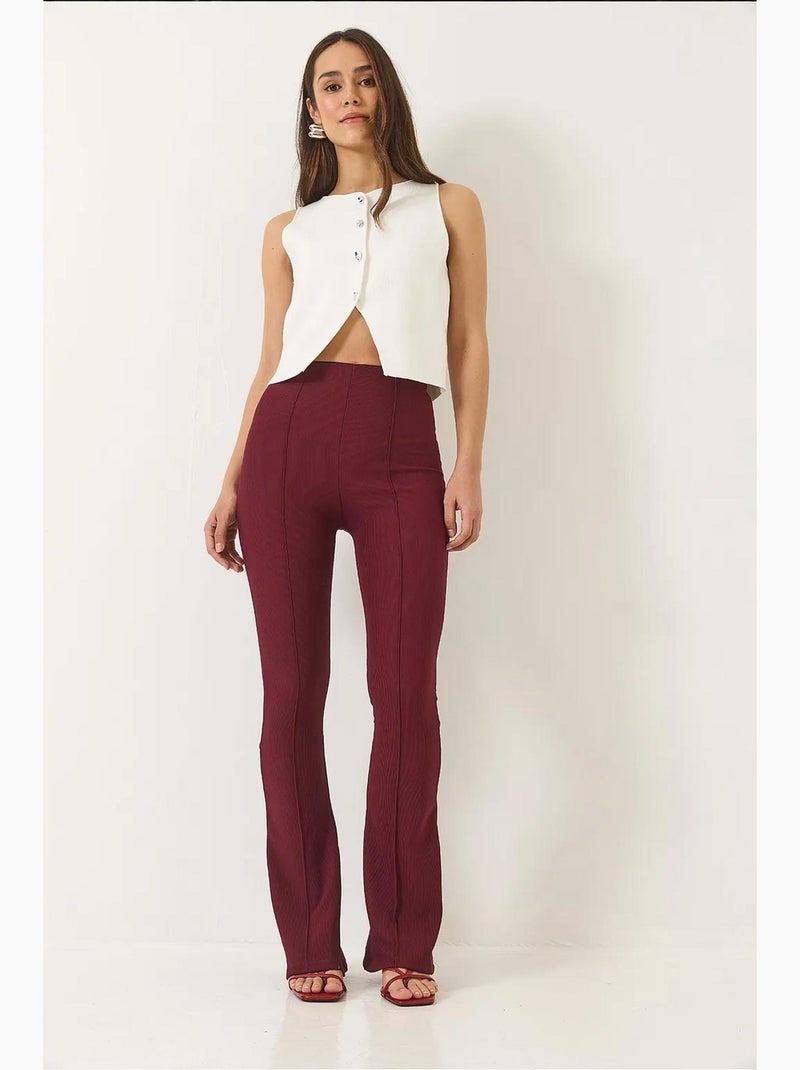 Calça legging cintura alta flare canelada lucci Vermelho bordô - Kiabi