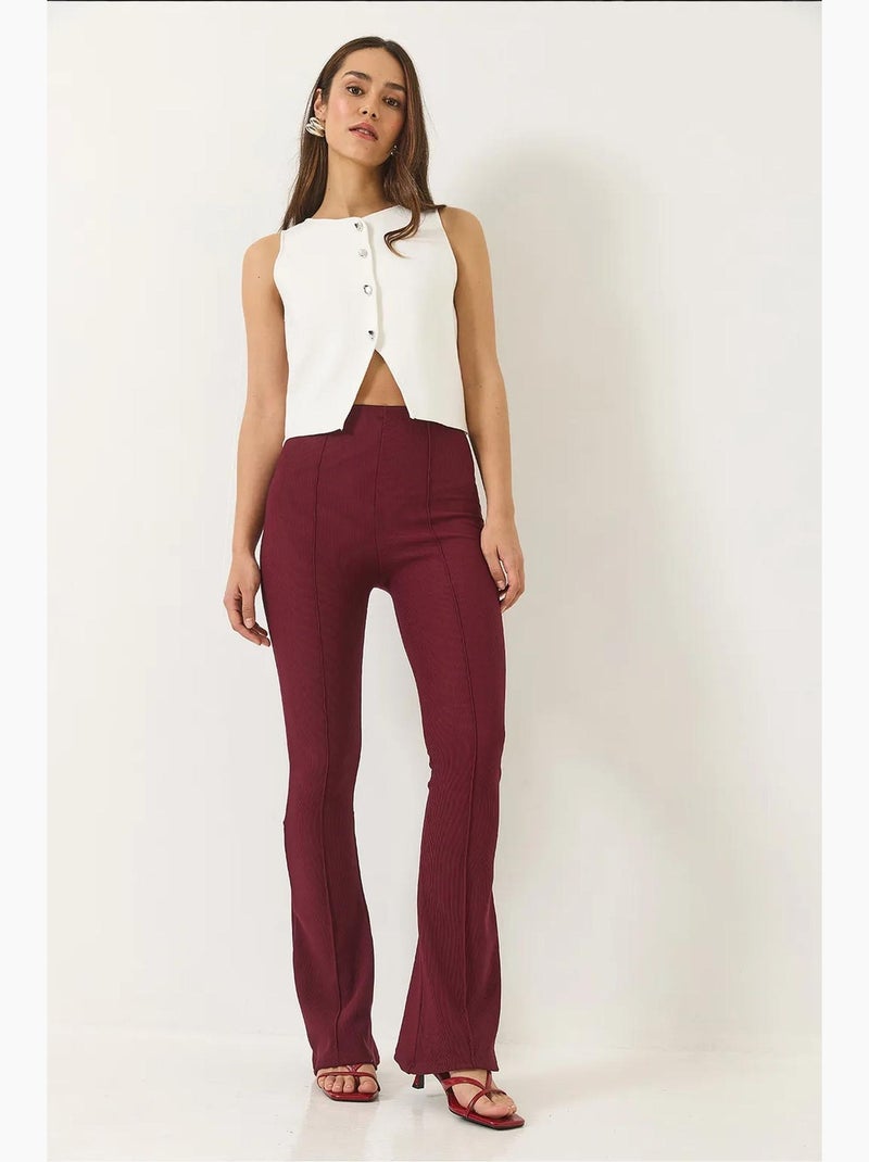 Calça legging cintura alta flare canelada lucci Vermelho bordô - Kiabi