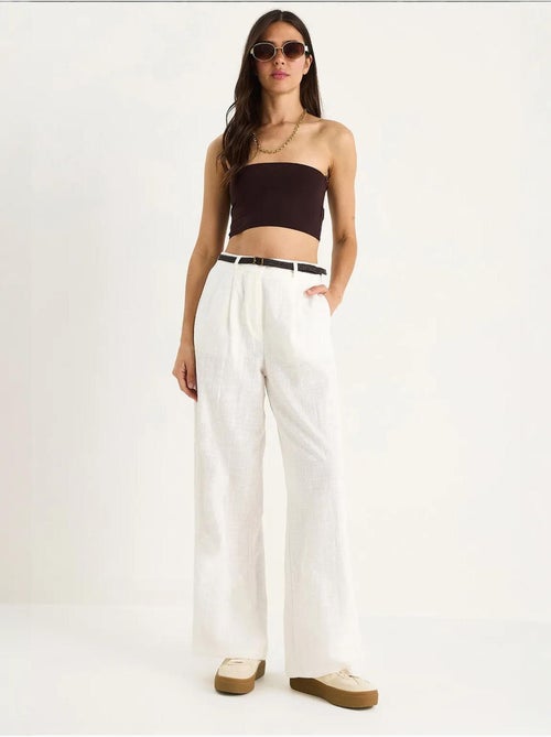 Calça palazzo de linho com cinto de palha e detalhe de bolso lucci - Kiabi Calça palazzo de linho com cinto de palha e detalhe de bolso lucci - Kiabi