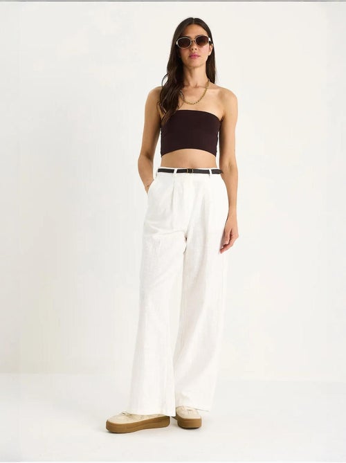 Calça palazzo de linho com cinto de palha e detalhe de bolso lucci - Kiabi Calça palazzo de linho com cinto de palha e detalhe de bolso lucci - Kiabi