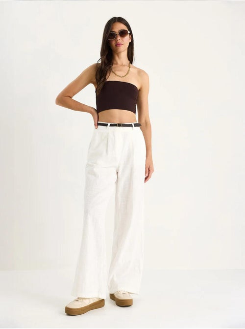 Calça palazzo de linho com cinto de palha e detalhe de bolso lucci - Kiabi Calça palazzo de linho com cinto de palha e detalhe de bolso lucci - Kiabi