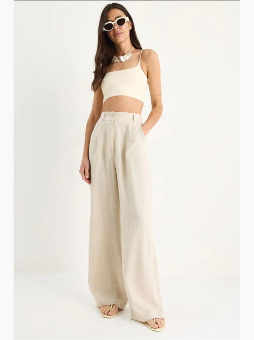 Calça palazzo em linho com bolsos finos listrados lucci - Kiabi Calça palazzo em linho com bolsos finos listrados lucci - Kiabi