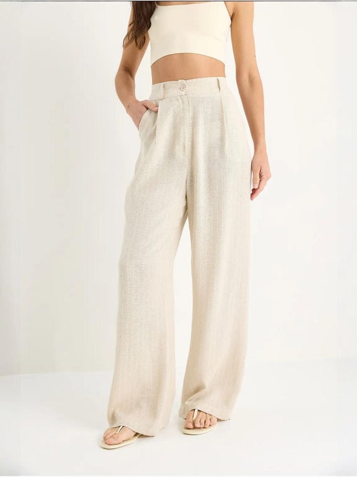 Calça palazzo em linho com bolsos finos listrados lucci - Kiabi Calça palazzo em linho com bolsos finos listrados lucci - Kiabi