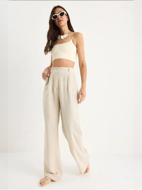 Calça palazzo em linho com bolsos finos listrados lucci - Kiabi Calça palazzo em linho com bolsos finos listrados lucci - Kiabi