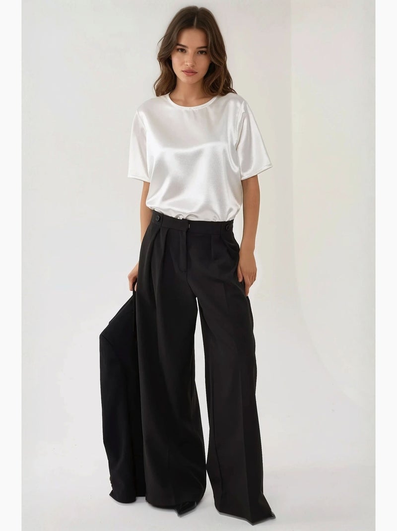 Calça palazzo plissada de cintura alta hiccup Preto - Kiabi