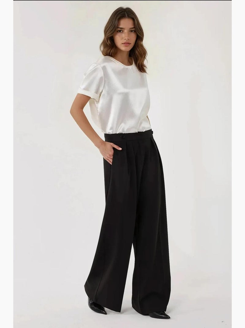 Calça palazzo plissada de cintura alta hiccup Preto - Kiabi
