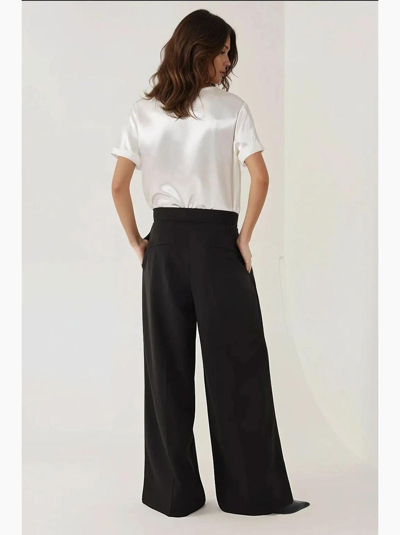 Calça palazzo plissada de cintura alta hiccup Preto - Kiabi