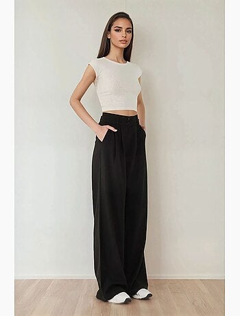 Calça palazzo plissada de cintura alta hiccup