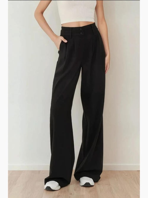 Calça palazzo plissada de cintura alta hiccup - Kiabi Calça palazzo plissada de cintura alta hiccup - Kiabi