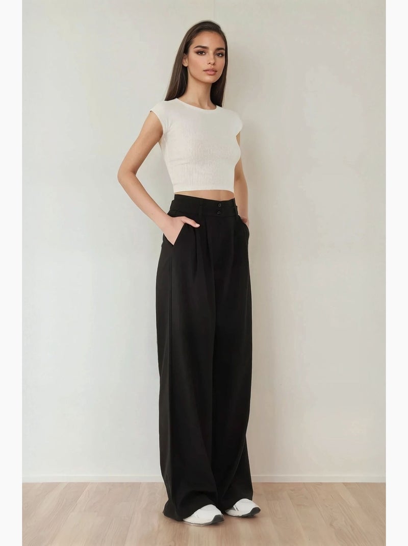 Calça palazzo plissada de cintura alta hiccup Preto - Kiabi