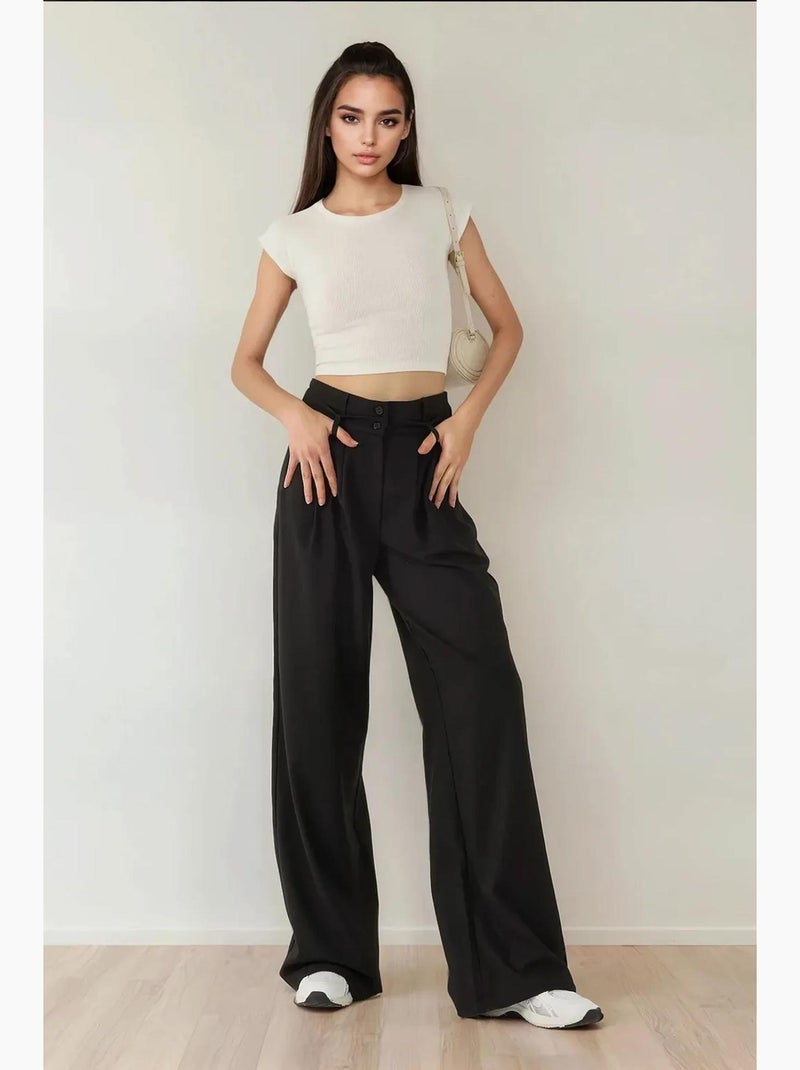 Calça palazzo plissada de cintura alta hiccup Preto - Kiabi