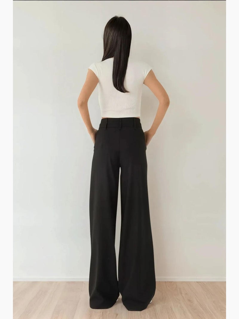 Calça palazzo plissada de cintura alta hiccup Preto - Kiabi