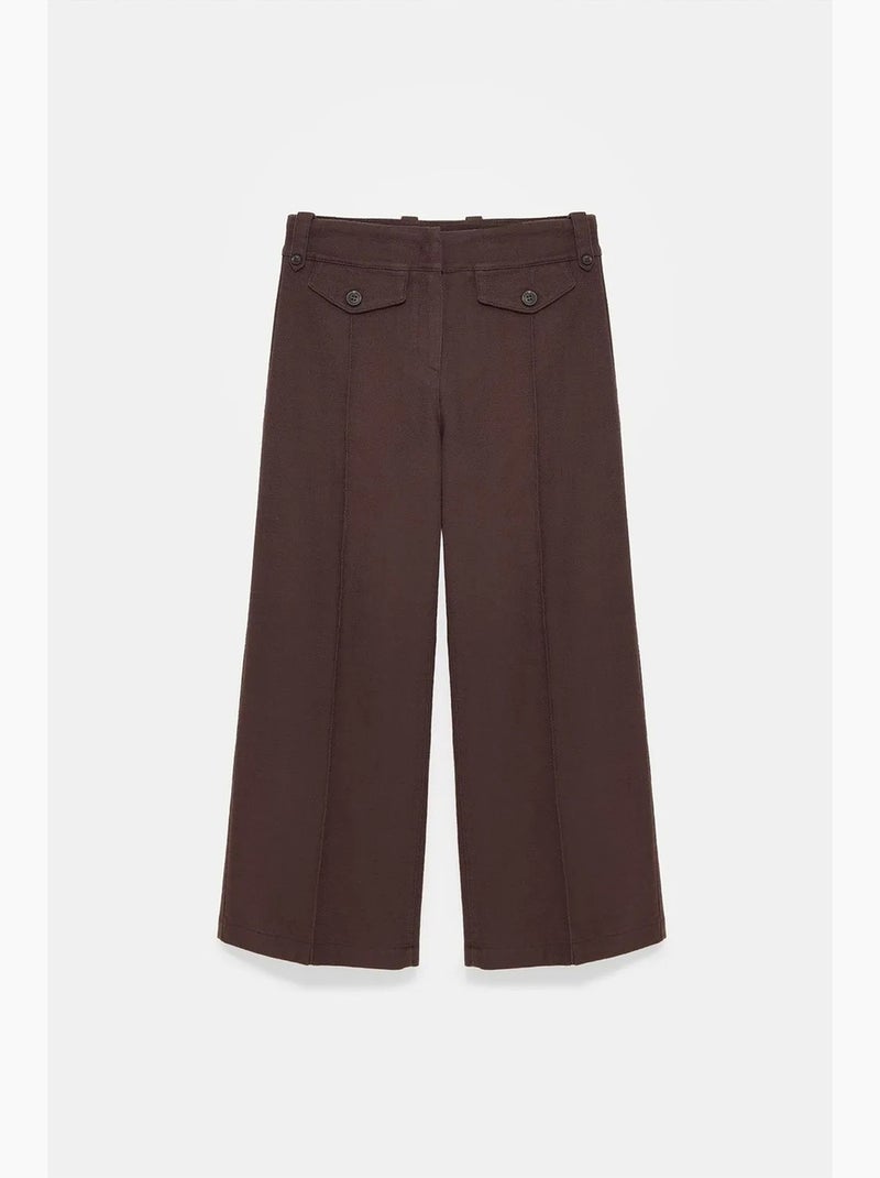 Calça pantacourt em popelina de algodão cintura alta dilvin Castanho-chocolate - Kiabi