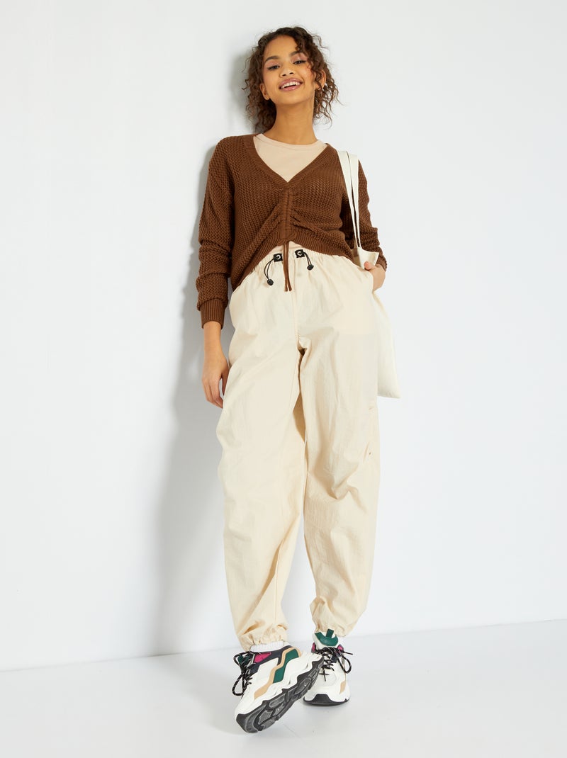 Calça parachute em nylon BEGE - Kiabi