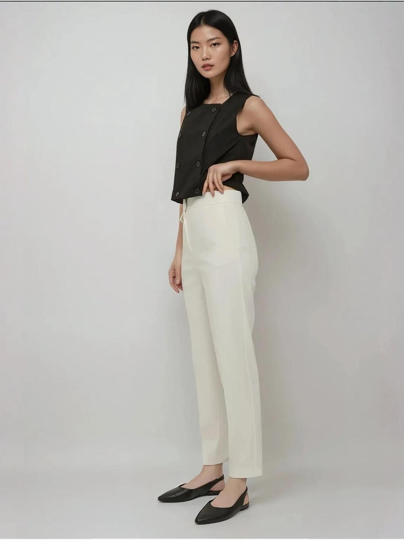 Calça premium de alfaiataria de perna reta com detalhe de bolsos hiccup Branco - Kiabi