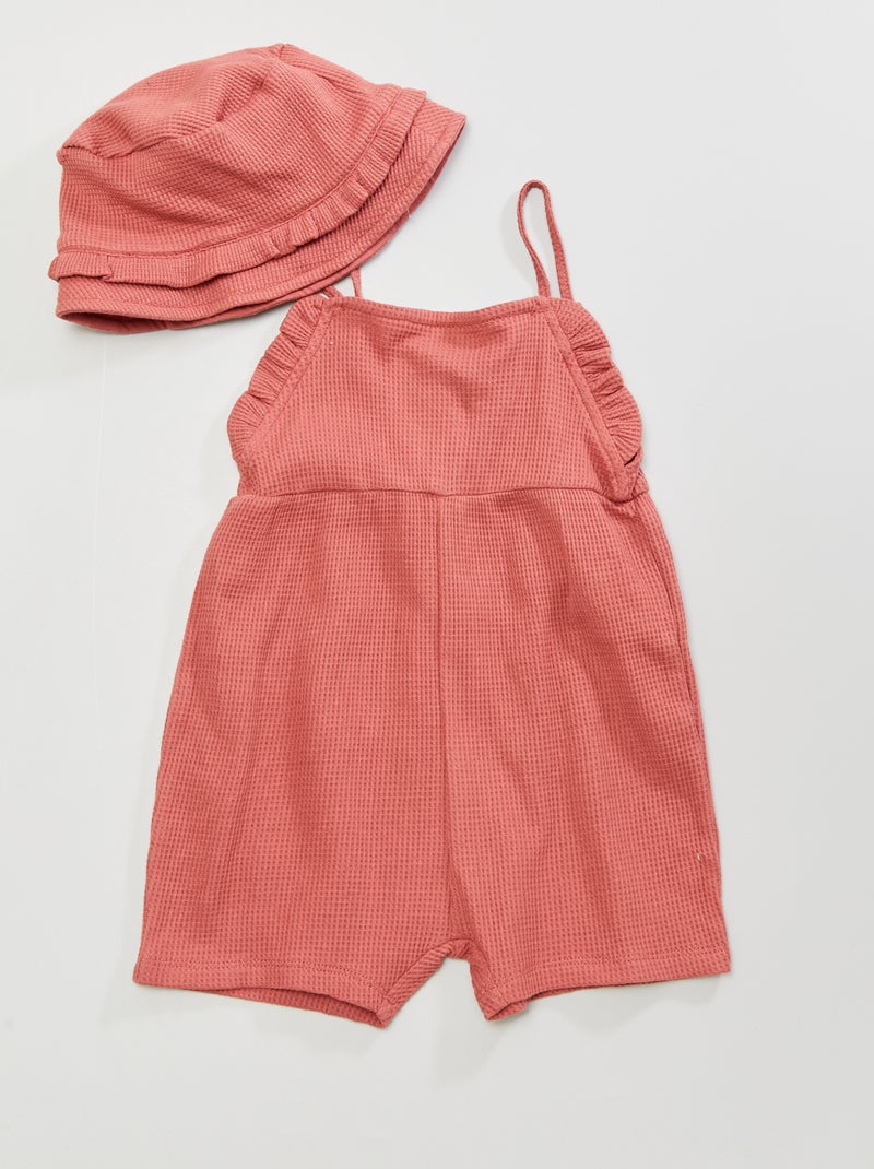 Calção curto + chapéu em malha gofrada - 2 peças ROSA - Kiabi