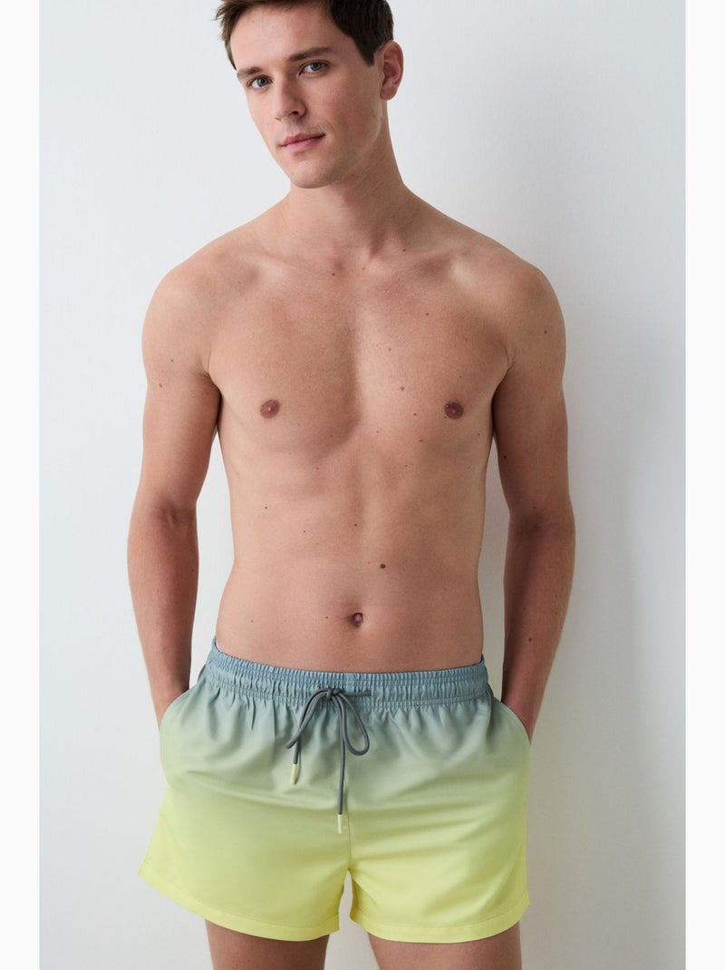Calção de banho masculino às riscas degradé penti Azul Amarelo - Kiabi