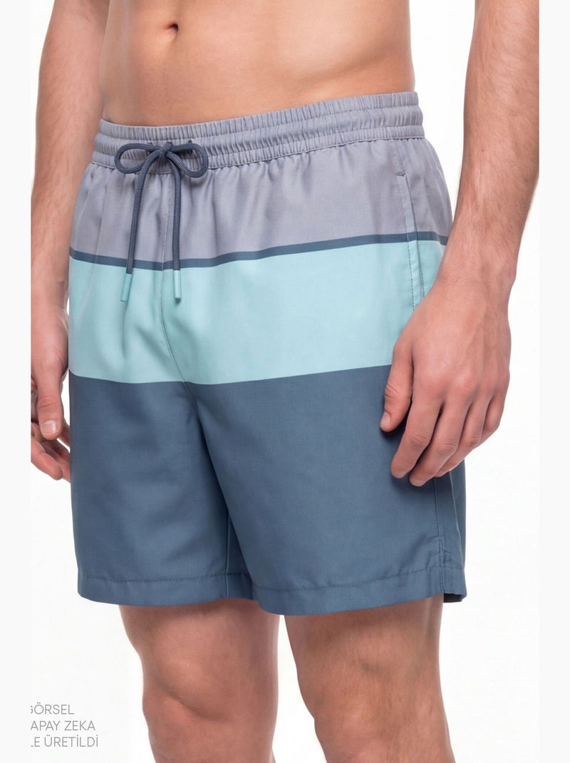 Calção de banho masculino mindful colour block às riscas penti Cinza-verde azul - Kiabi