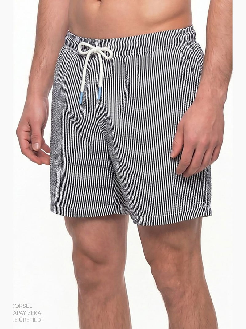 Calção masculino às riscas tissue penti Preto Branco - Kiabi