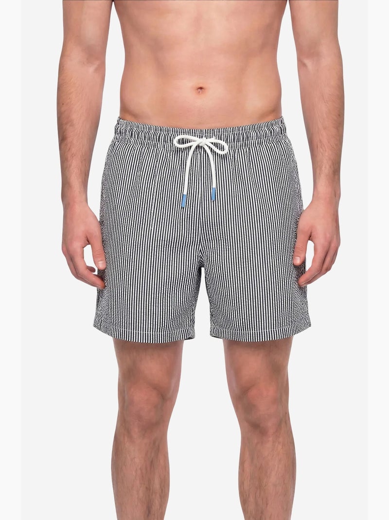 Calção masculino às riscas tissue penti Preto Branco - Kiabi