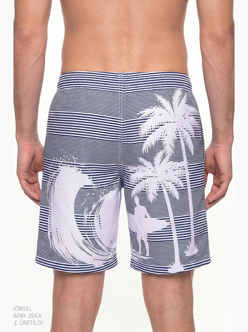 Calção masculino surf revival às riscas penti Azul Branco Cinza - Kiabi