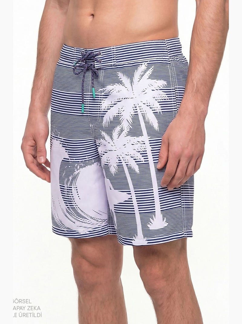 Calção masculino surf revival às riscas penti Azul Branco Cinza - Kiabi