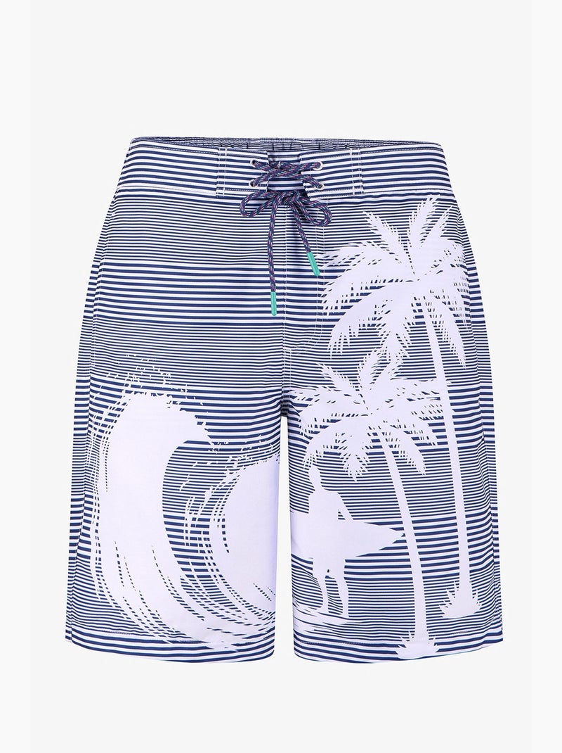 Calção masculino surf revival às riscas penti Azul Branco Cinza - Kiabi