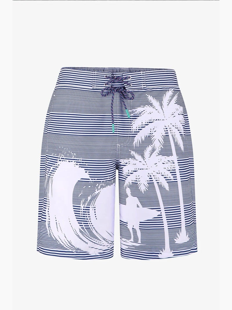Calção masculino surf revival às riscas penti Azul Branco Cinza - Kiabi