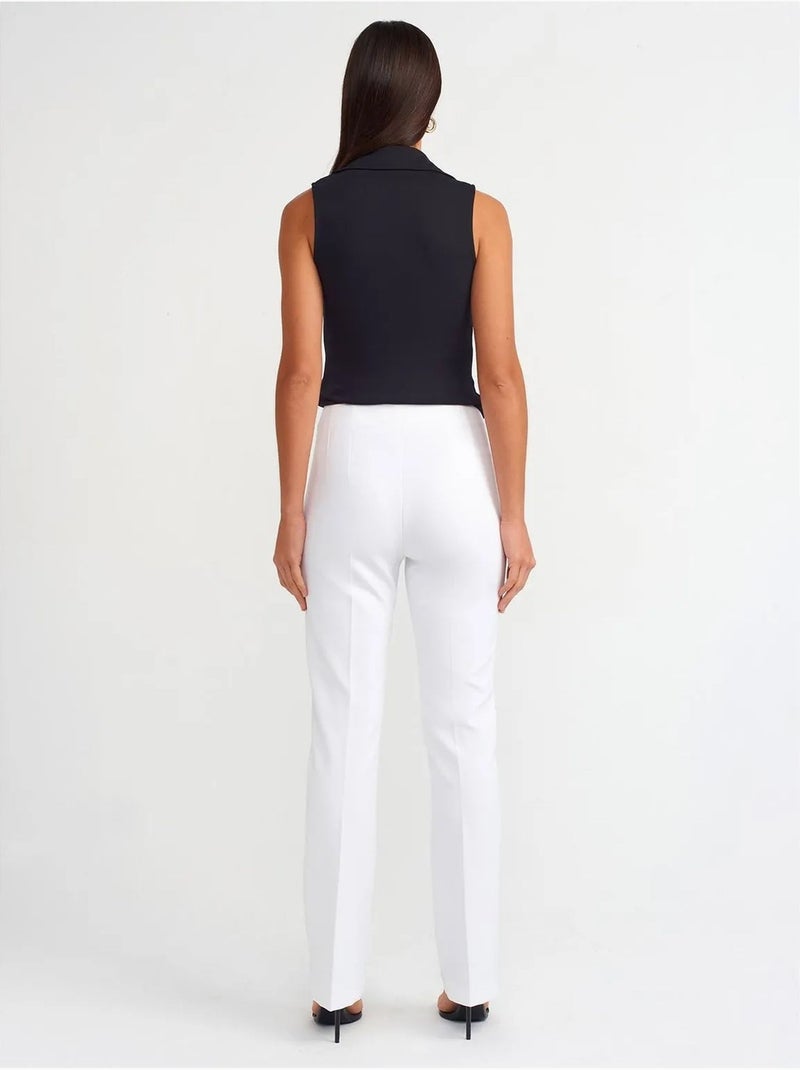 Calças à boca de sino de cintura subida Branco - Kiabi