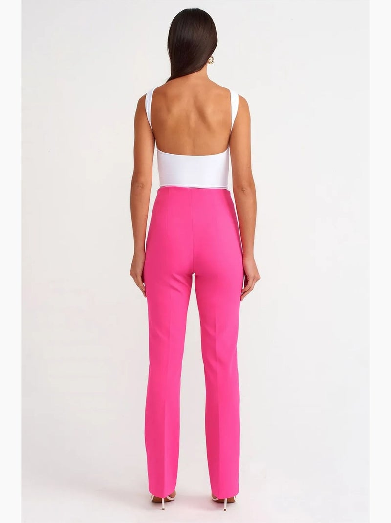 Calças à boca de sino de cintura subida dilvin Rosa-fluo/Solinotes - Kiabi