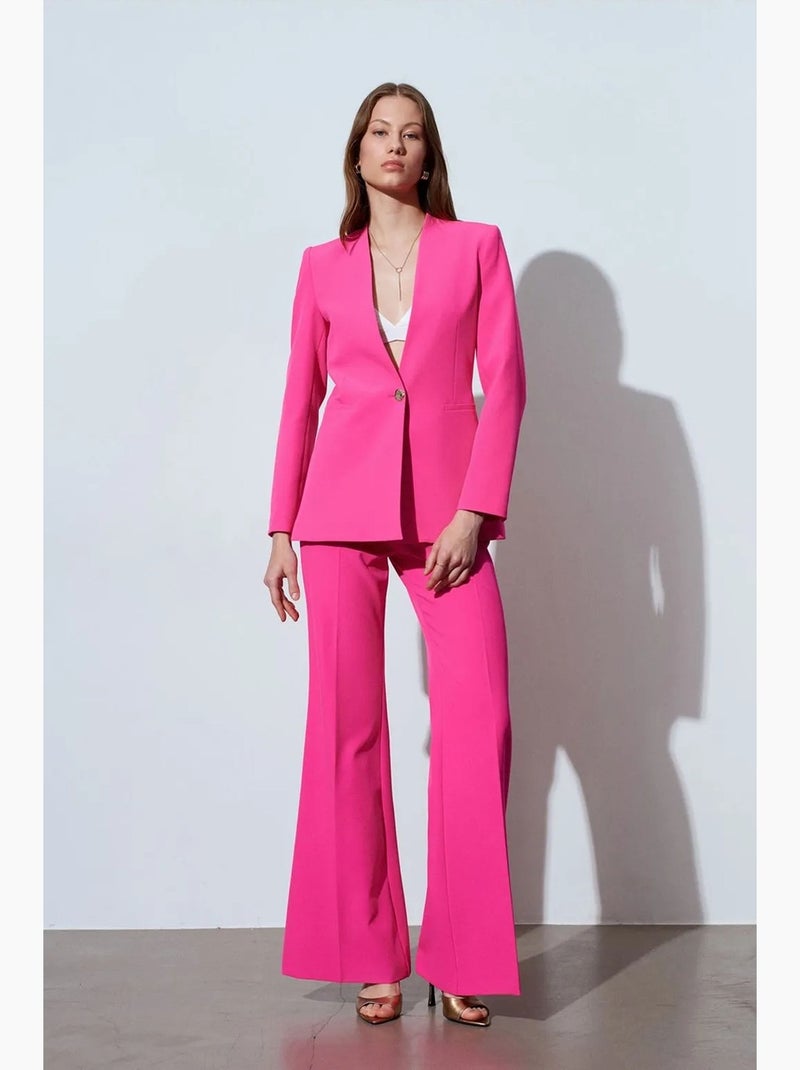 Calças à boca de sino de cintura subida dilvin Rosa-fluo/Solinotes - Kiabi