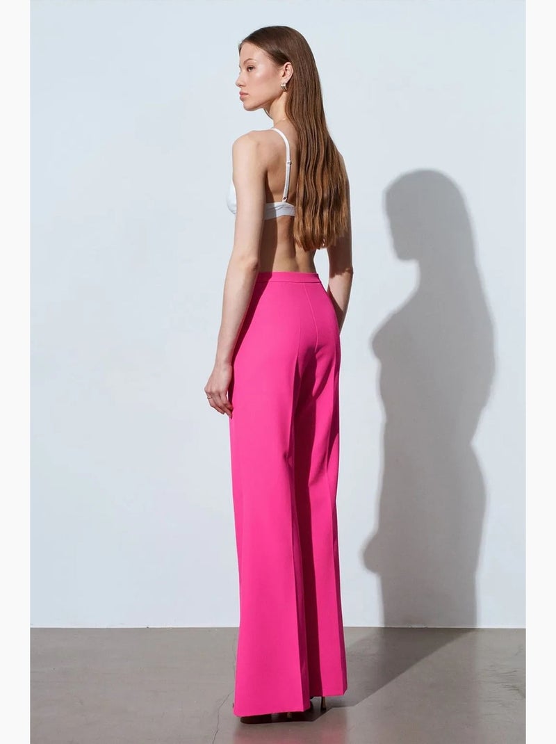 Calças à boca de sino de cintura subida dilvin Rosa-fluo/Solinotes - Kiabi