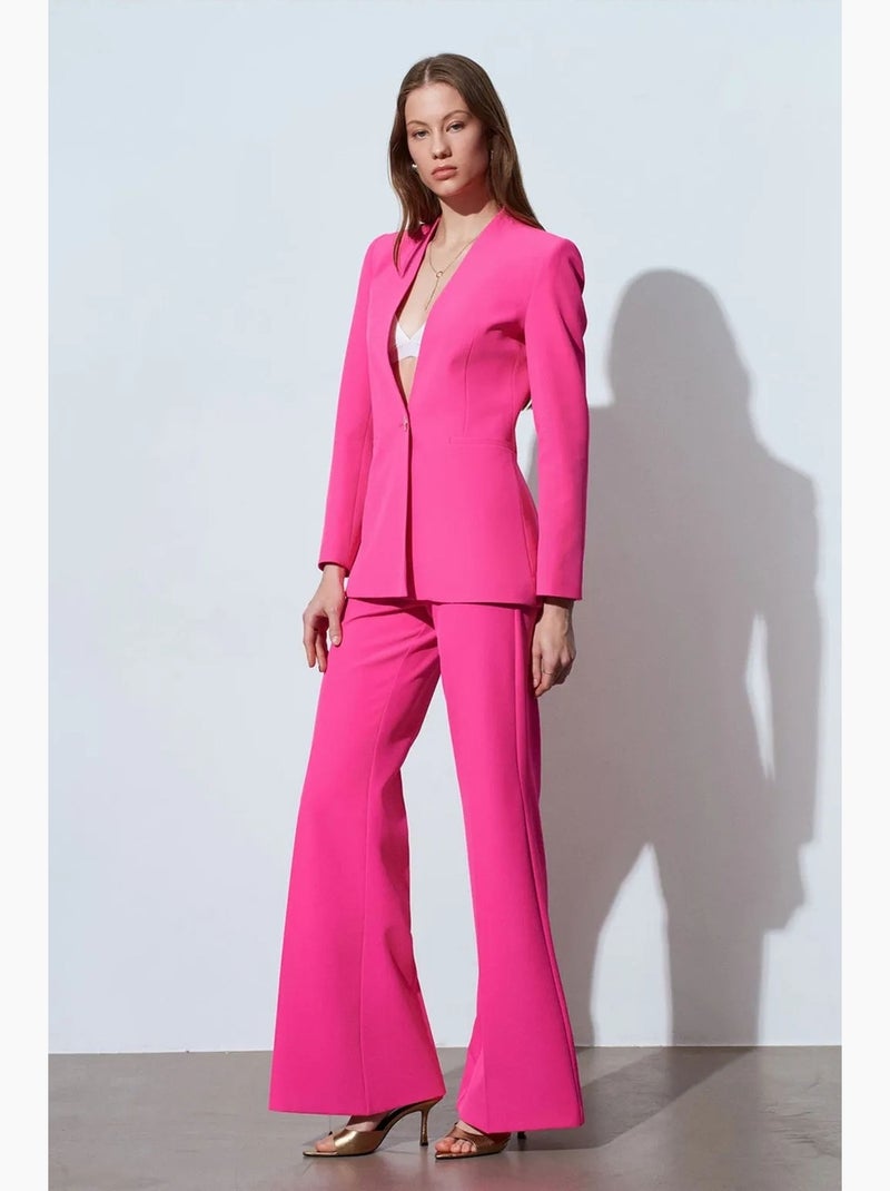 Calças à boca de sino de cintura subida dilvin Rosa-fluo/Solinotes - Kiabi