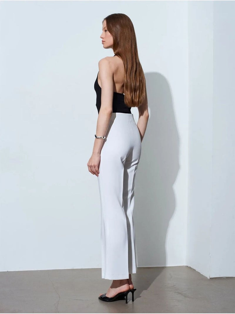 Calças à boca de sino de cintura subida para mulher Branco - Kiabi