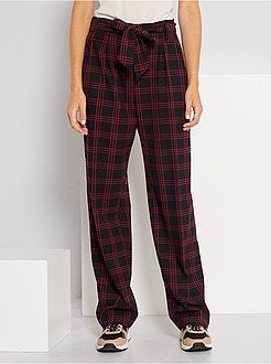 Calças aos quadrados com cintura subida - Kiabi