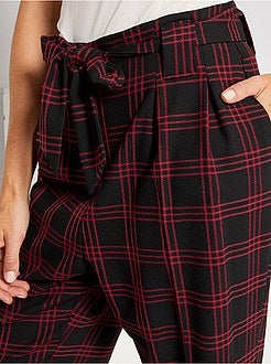 Calças aos quadrados com cintura subida - Kiabi