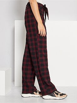 Calças aos quadrados com cintura subida - Kiabi