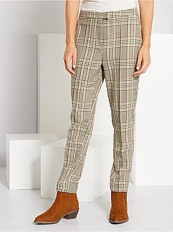 Calças aos quadrados com cintura subida - Kiabi