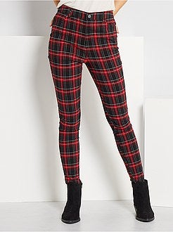 Calças aos quadrados com cintura subida - Kiabi