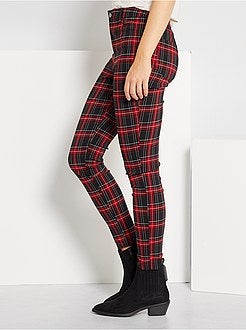 Calças aos quadrados com cintura subida - Kiabi