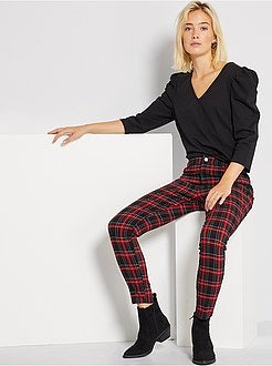 Calças aos quadrados com cintura subida - Kiabi