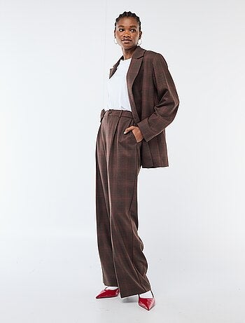 Calças aos quadrados corte largo